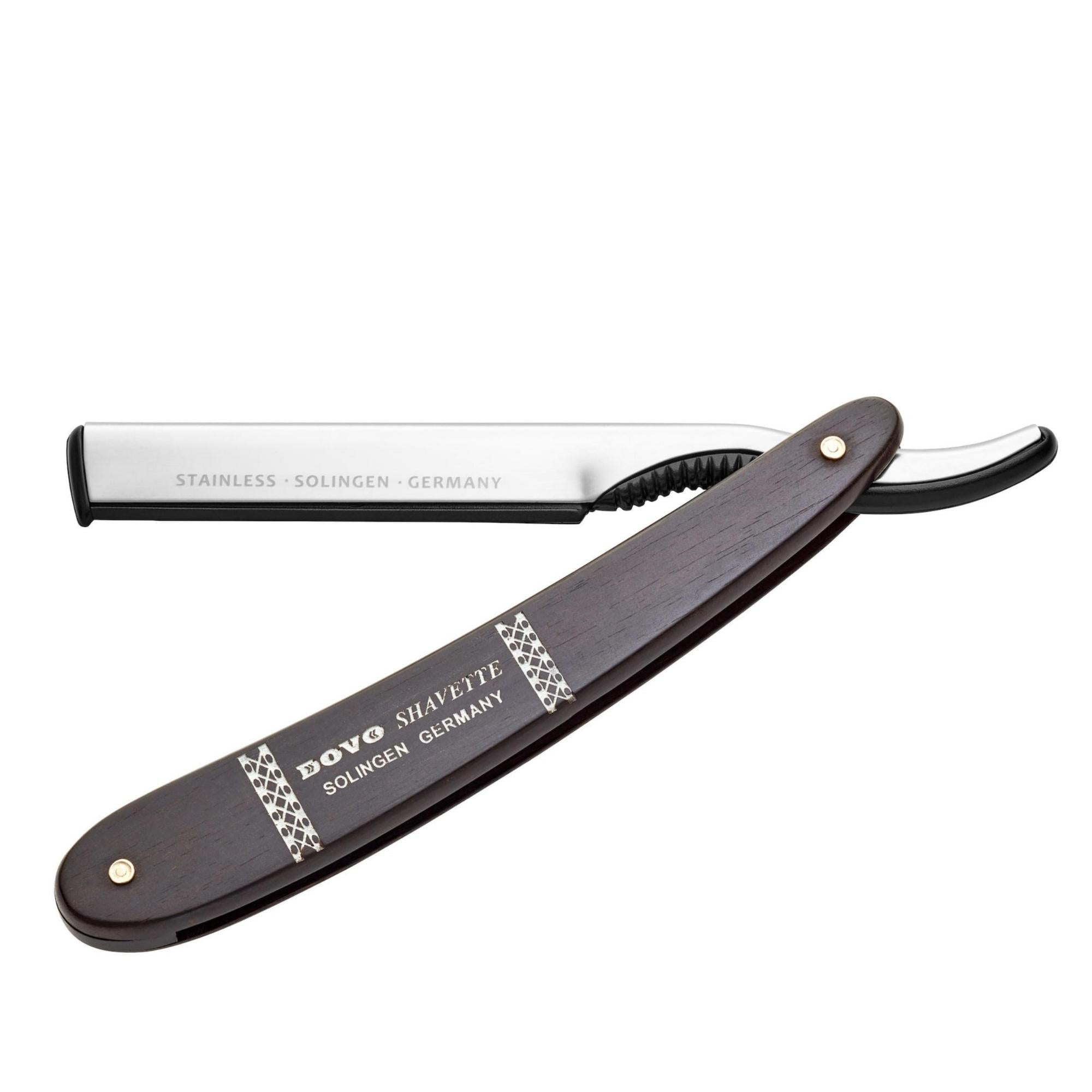 Image of Dovo Shavette, Stainless Steel with Ebony Wood Handle & Lazer Silver Inlay-0