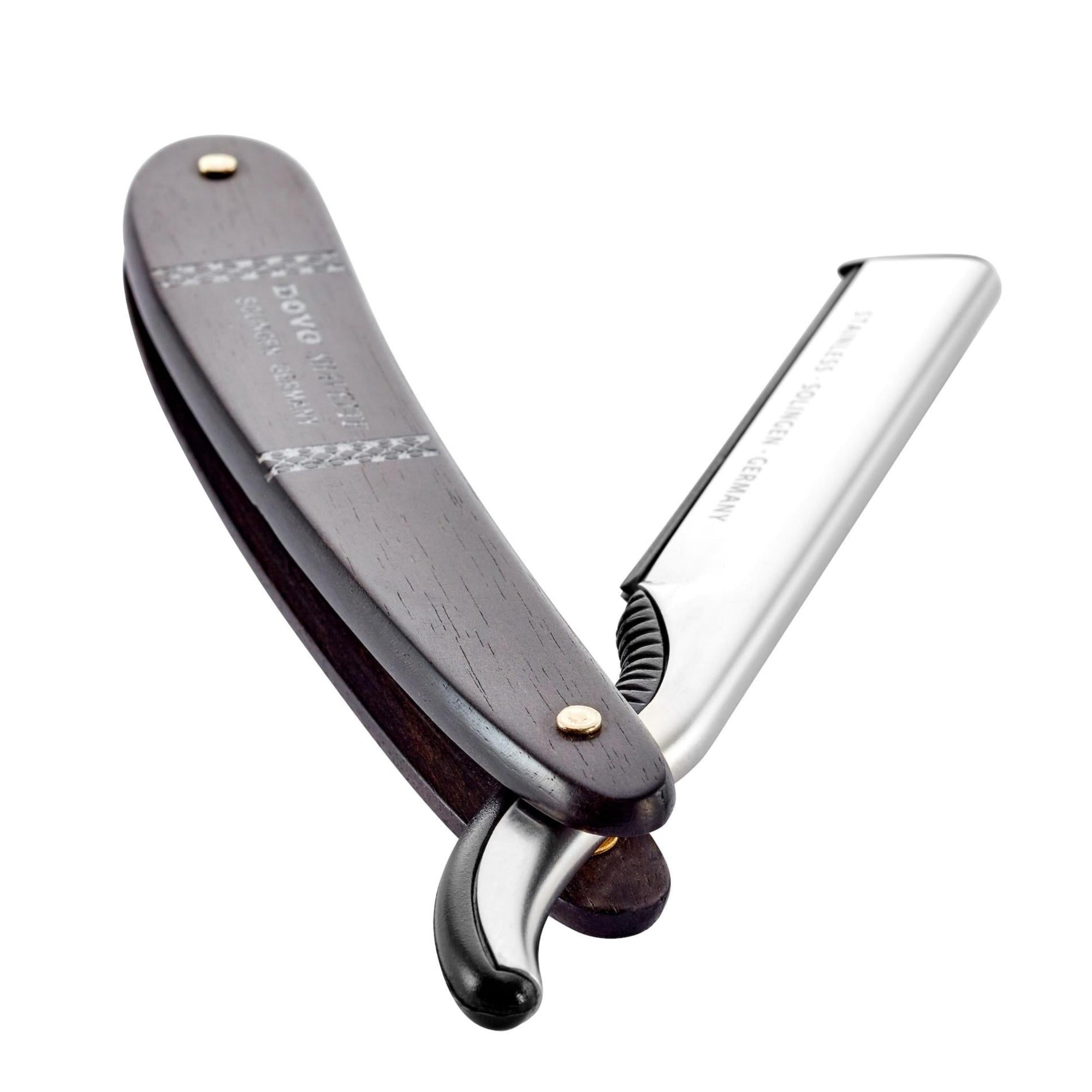 Image of Dovo Shavette, Stainless Steel with Ebony Wood Handle & Lazer Silver Inlay-2