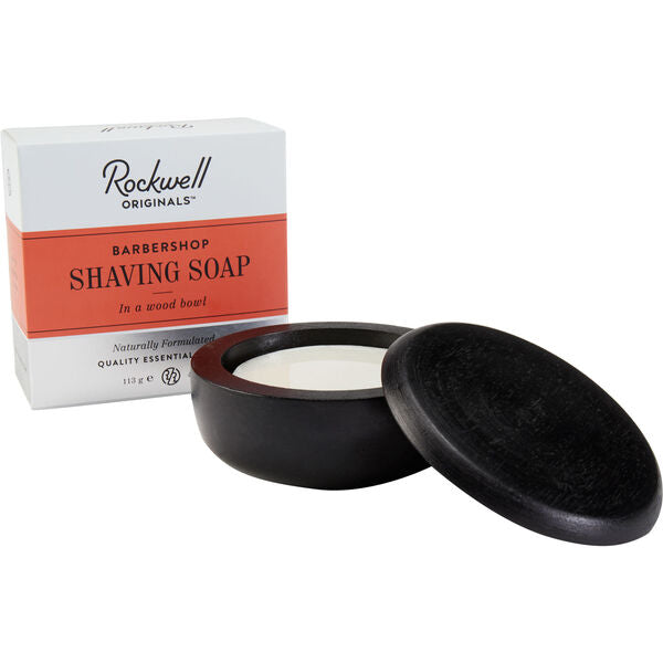 Image of Rockwell Shave Soap in a Black Wooden Bowl with lid - Barbershop Scent (4oz / 113g)-0