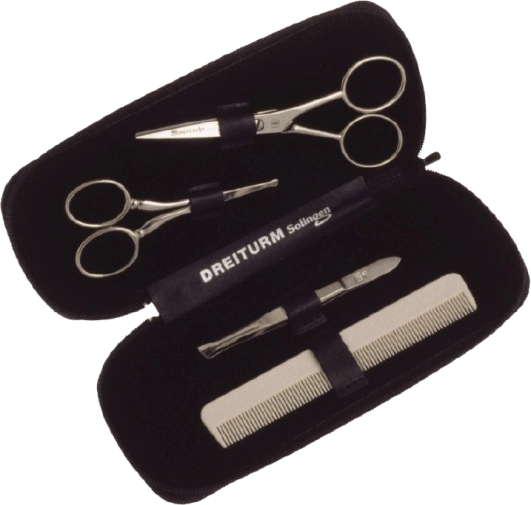 Image of Dreiturm Leather Case with Scissor, Nasal Scissor, Tweezers, and Beard Comb-0