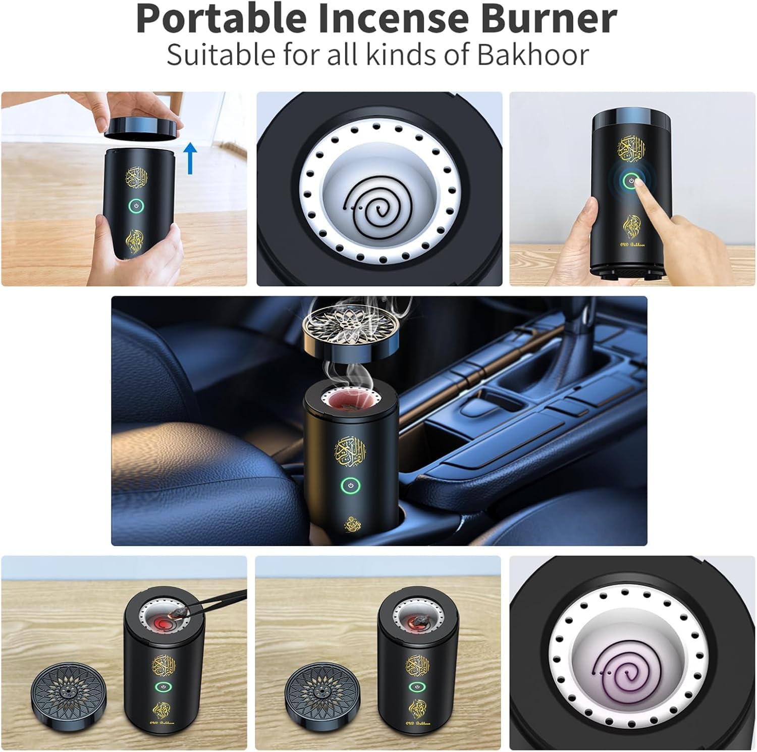 Image of Brûleur d’Encens Électrique 2 en 1 avec Haut-Parleur Coranique, Télécommande, Brûleur de Bakhoor, Diffuseur d’Arômes pour Voiture, Bureau, Maison, Chambre, Salon, Bureau d’Étude, Spa-2