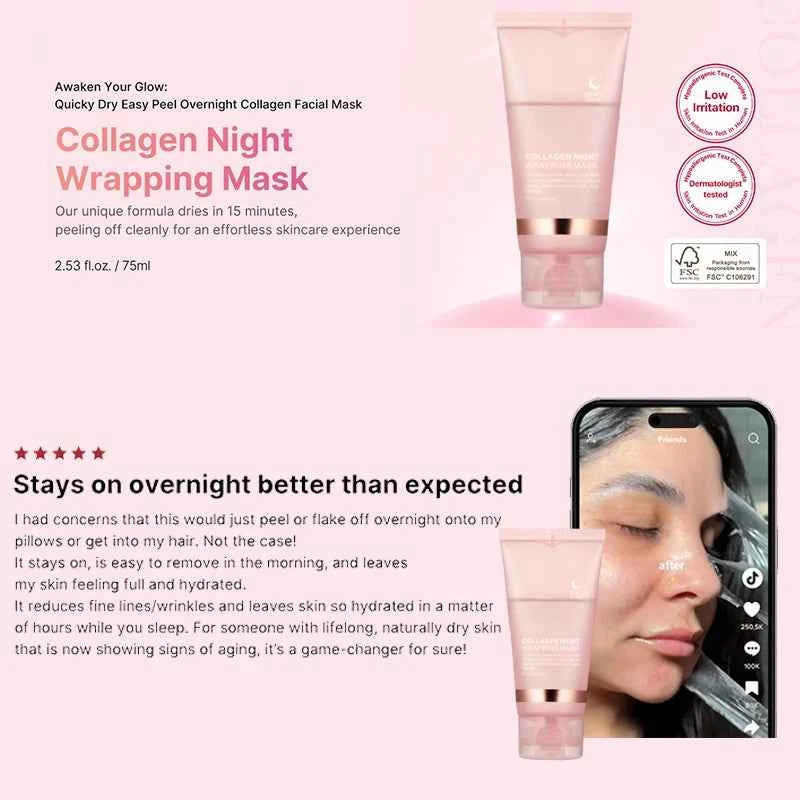 Image of 5PC Koreanische Kollagen Verpackung Peel Off Gesichtsmaske Elastizität Feuchtigkeit Reduziert Durchhängen Mattheit Hydrolysierte Kollagen Hautpflege