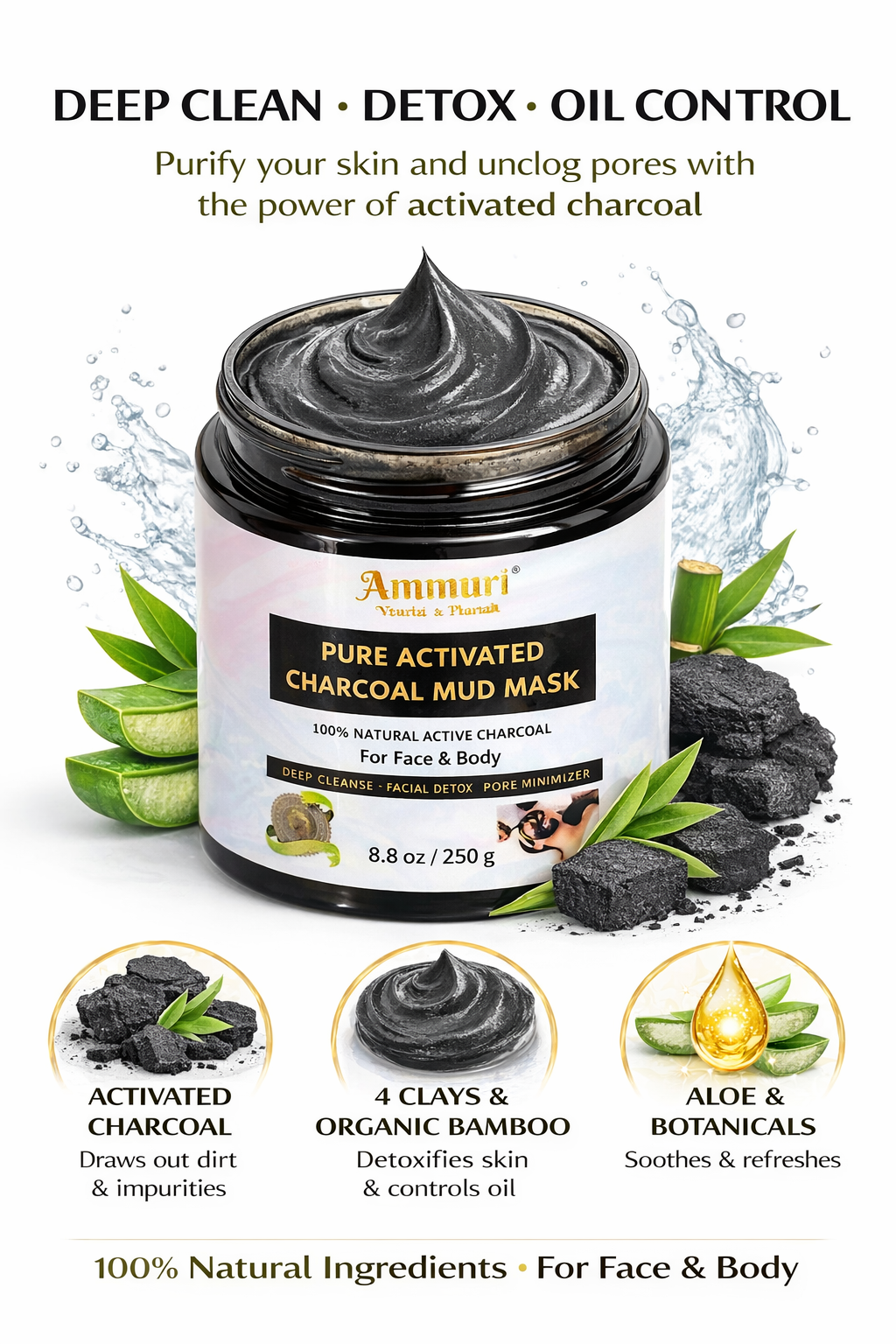 Image of Ammuri Pure Activated Charcoal Mud Mask for Face & Body-4