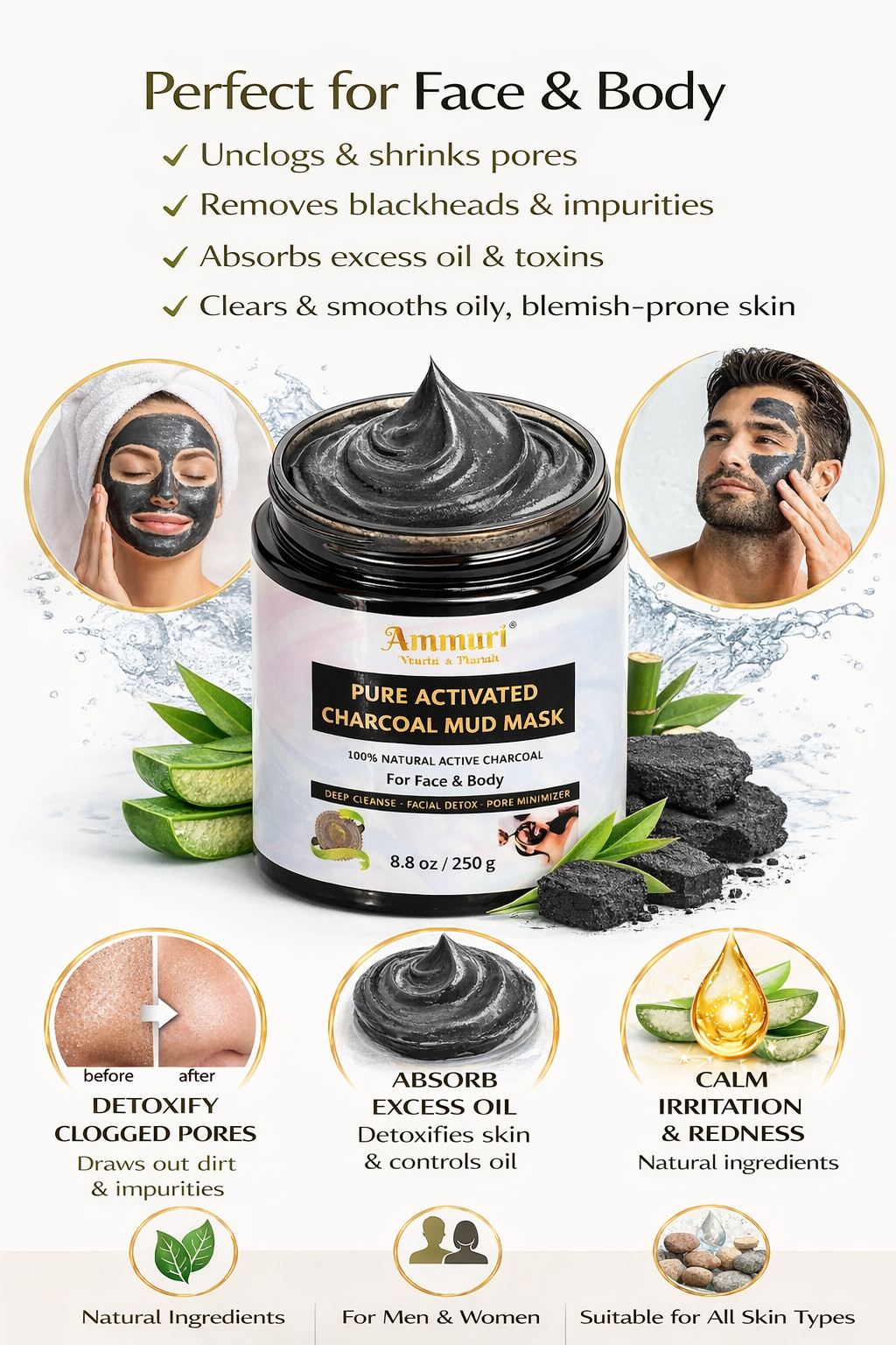 Image of Ammuri Pure Activated Charcoal Mud Mask for Face & Body-3