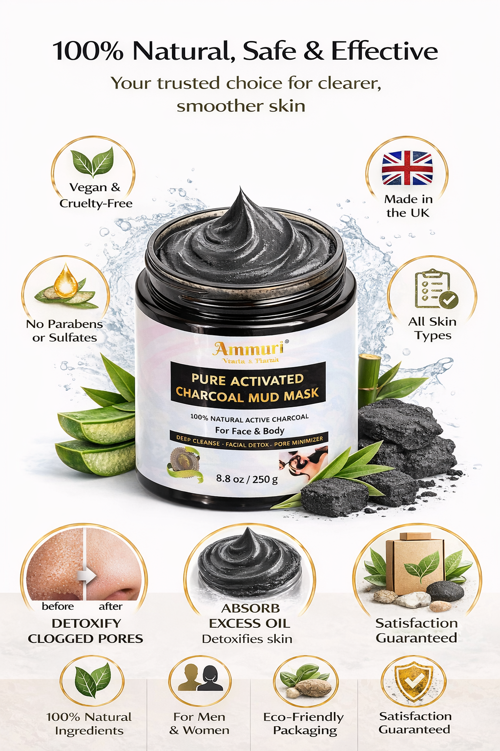Image of Ammuri Pure Activated Charcoal Mud Mask for Face & Body-2