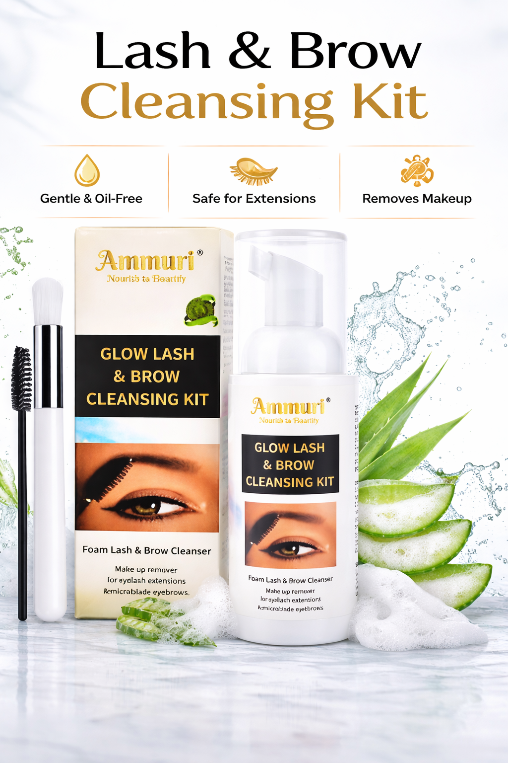 Image of Ammuri Lash & Brow Cleansing Kit: Eyelash Extension Shampoo Kit-0