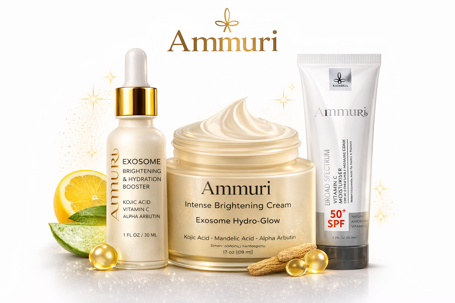 Image of Ammuri Lightening Permanent Whitening Set Kojic Acid Serum Exosome Cream SPF 50-0