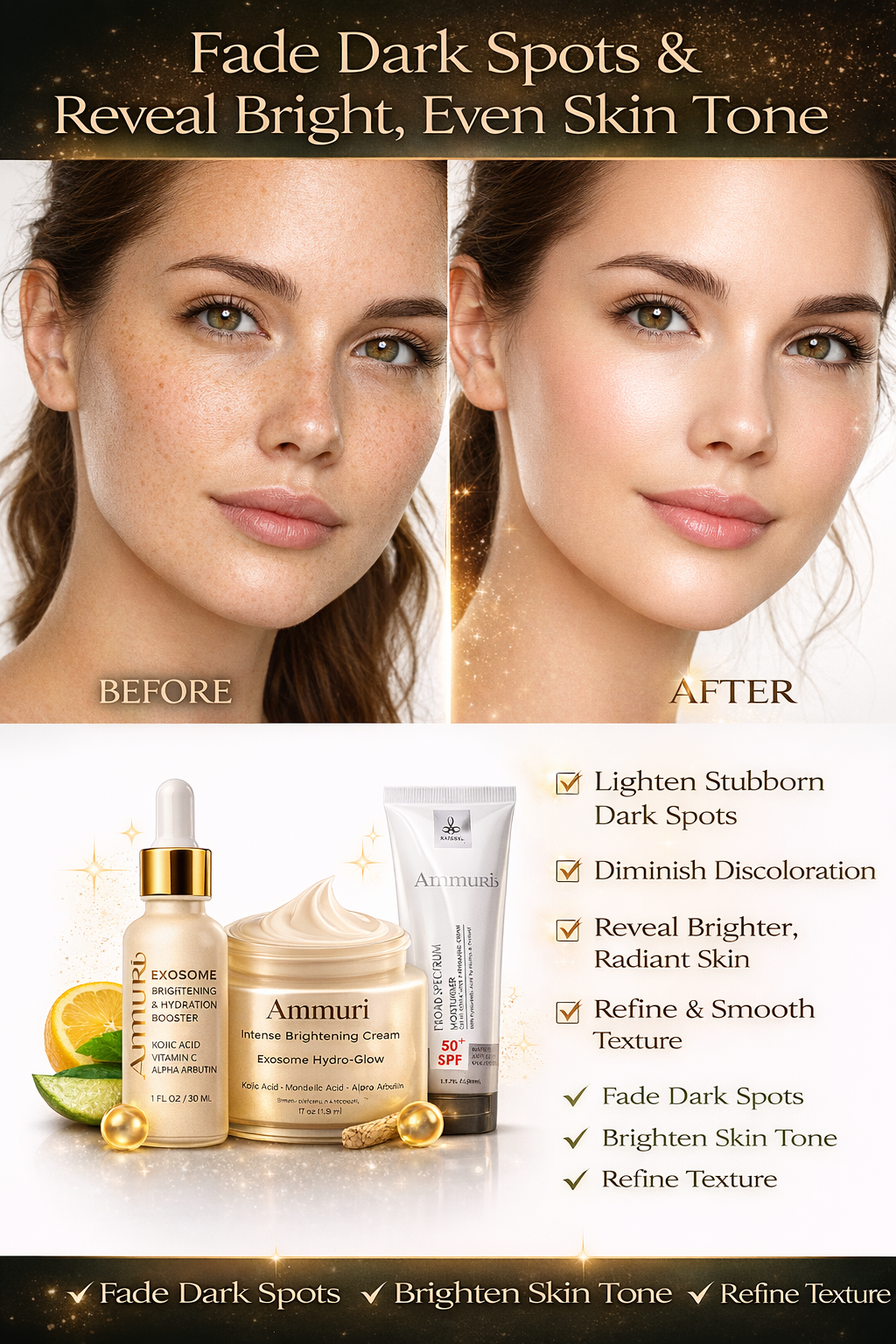 Image of Ammuri Lightening Permanent Whitening Set Kojic Acid Serum Exosome Cream SPF 50-1
