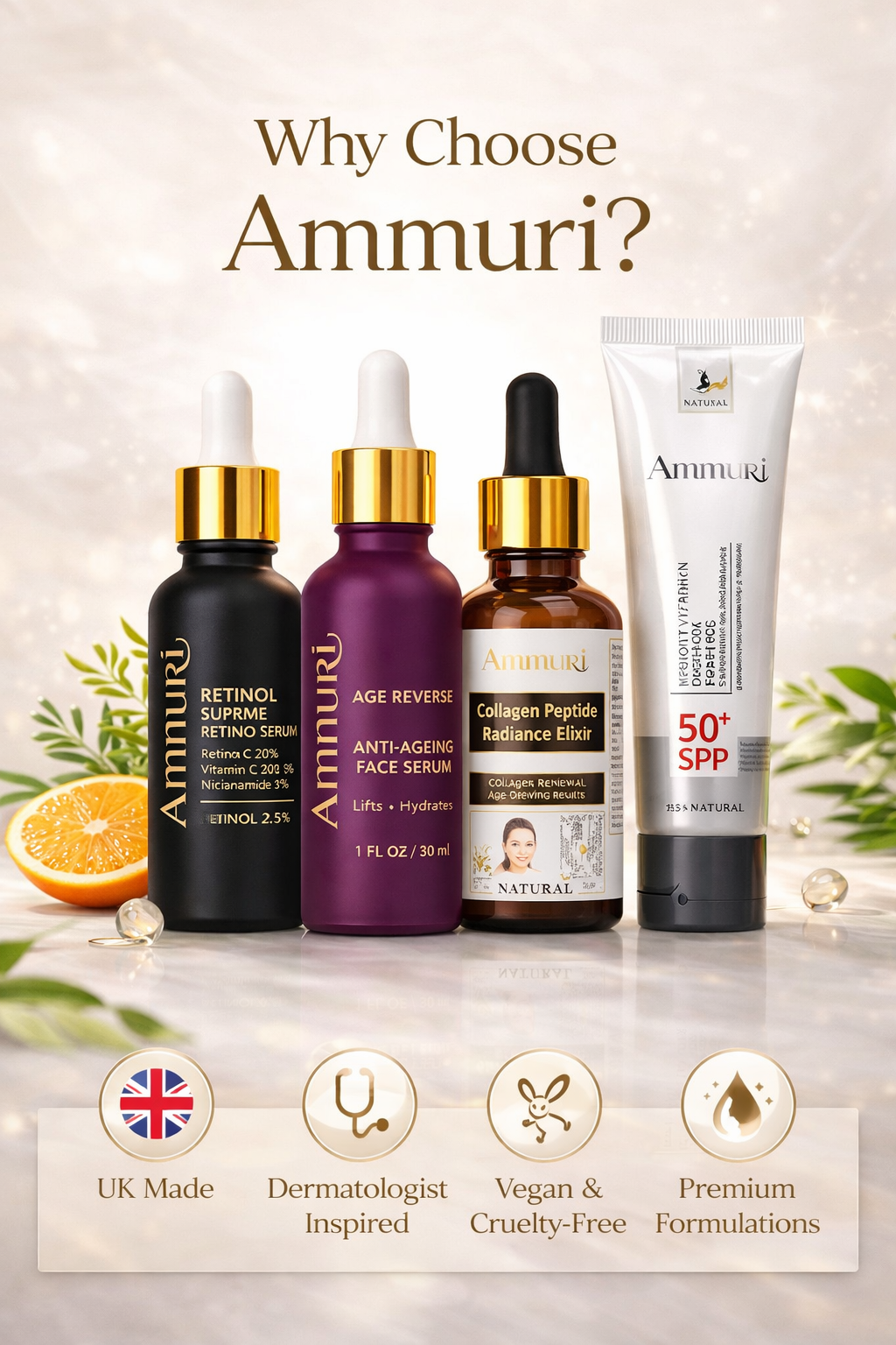 Image of Ammuri Anti Ageing Set Retinol Collagen Serum + SPF 50 Cream Wrinkle Repair Glow-1