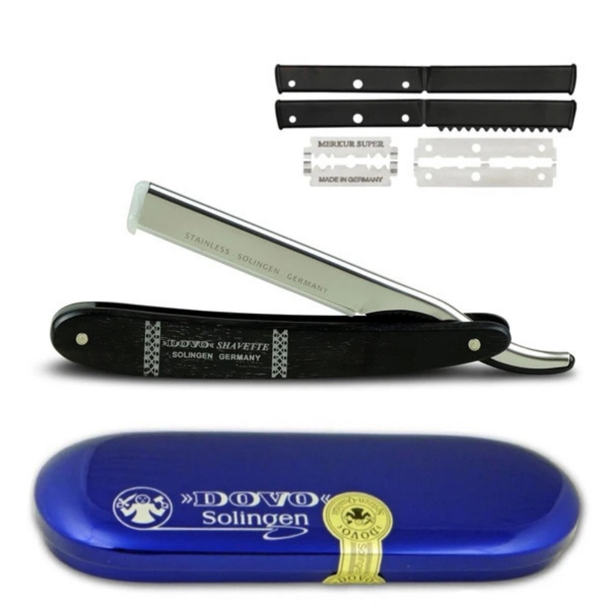 Image of Dovo Shavette, Stainless Steel with Ebony Wood Handle & Lazer Silver Inlay-4