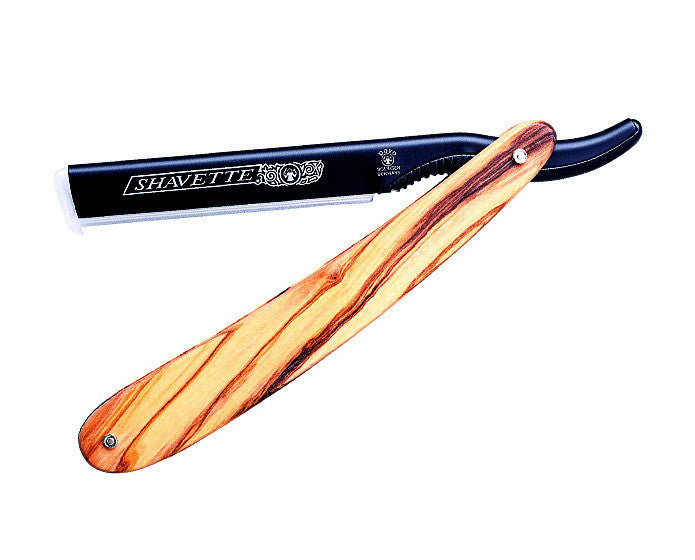 Image of DOVO Shavette Straight Razor – Black Aluminum & Genuine Olive Wood Handle-1