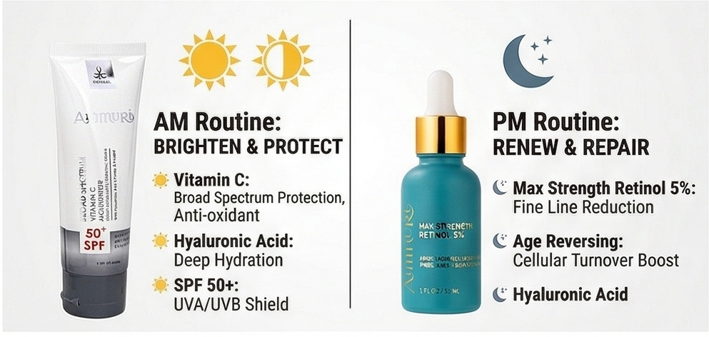 Image of Ammuri Retinol 5% Serum SPF 50 Cream Set Anti Ageing Night Day Skincare Routine-4
