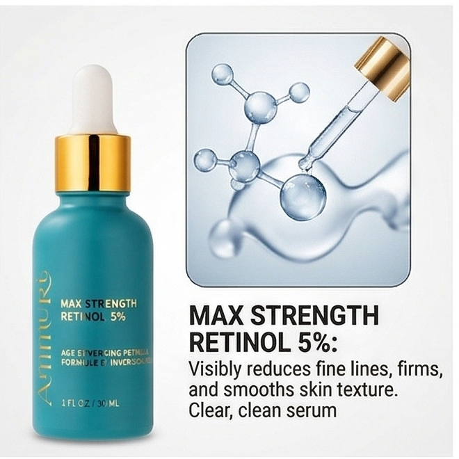 Image of Ammuri Retinol 5% Serum SPF 50 Cream Set Anti Ageing Night Day Skincare Routine-1