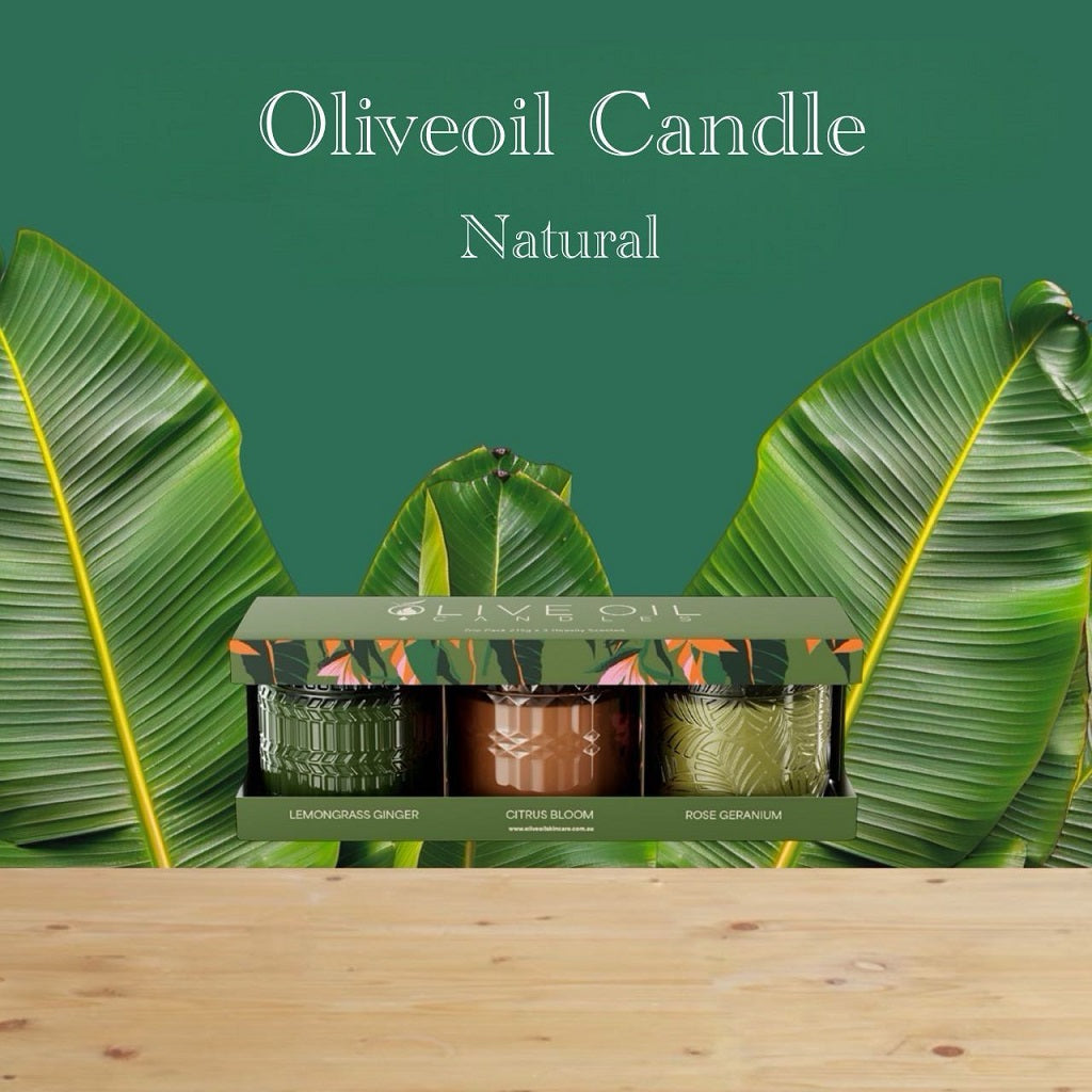 Image of OOSC Giftpack, Premium Olive Oil Candles Trio Set: Rose Geranium, Citrus Bloom and Lemongrass and Ginger-0
