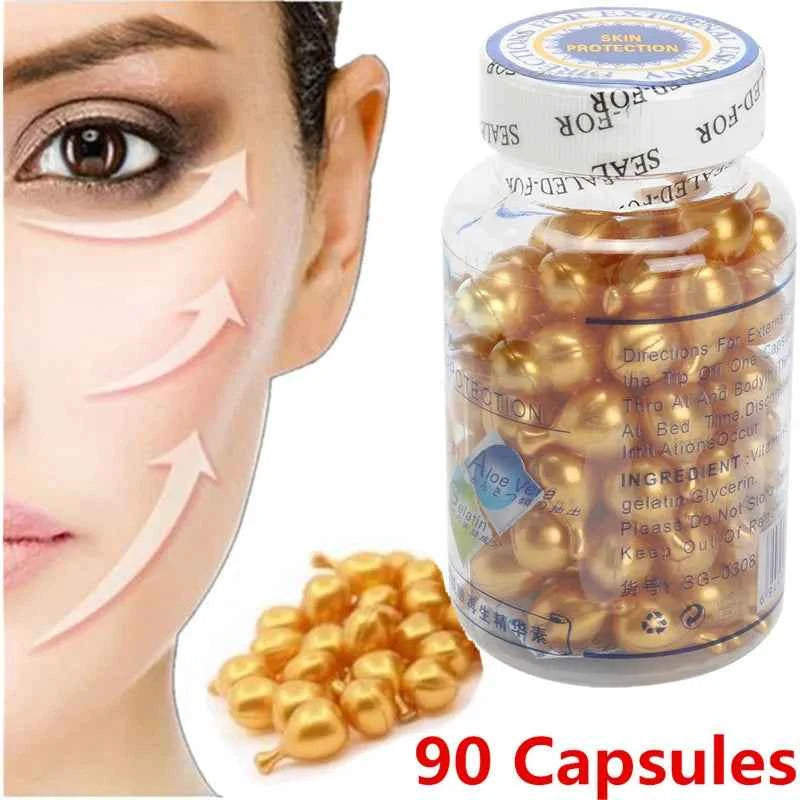 Image of Vitamin E Extrakt Kapseln Feuchtigkeitscreme Ve Serum Gesichtskoreanisches Make-up 90 Stück/Flasche Hautpflege