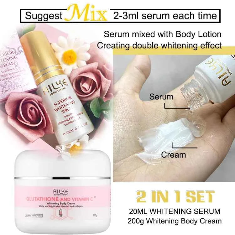 Image of AILKE Whitening Feuchtigkeitsspendende koreanische Gesichts- und Körperlotion, reduziert Melaninfalten, Vitamin C dunkle Flecken, entfernt Hautpflegecreme