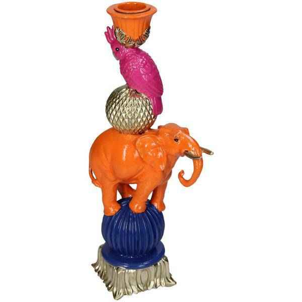 Image of Kerzenständer Orange Elefant – 26cm – Deko – Kerzenhalter aus Polyresin – Tierfigur – Für Stabkerzen – Wohnaccessoire & Geschenkidee-0