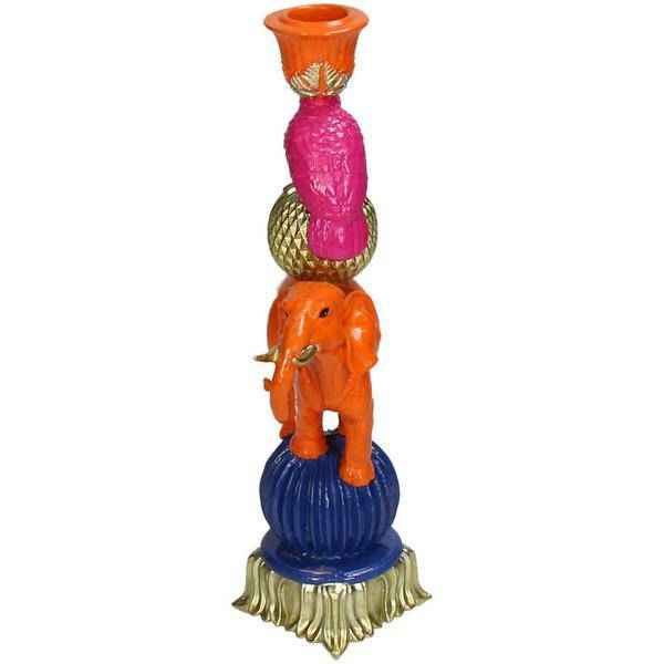 Image of Kerzenständer Orange Elefant – 26cm – Deko – Kerzenhalter aus Polyresin – Tierfigur – Für Stabkerzen – Wohnaccessoire & Geschenkidee-1