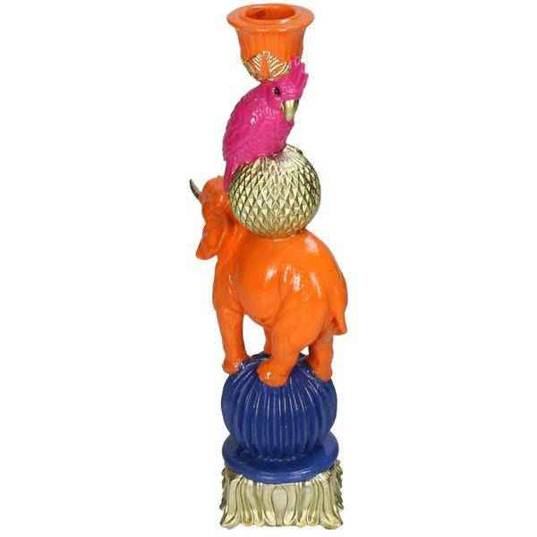 Image of Kerzenständer Orange Elefant – 26cm – Deko – Kerzenhalter aus Polyresin – Tierfigur – Für Stabkerzen – Wohnaccessoire & Geschenkidee-2