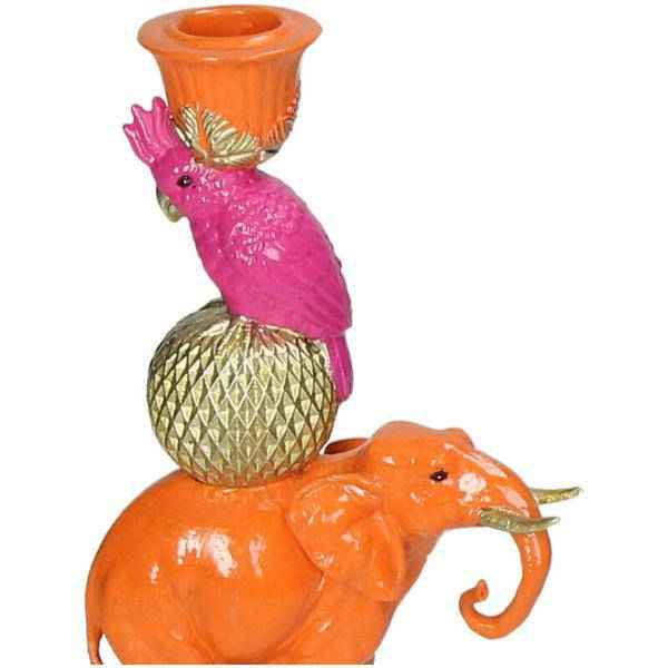 Image of Kerzenständer Orange Elefant – 26cm – Deko – Kerzenhalter aus Polyresin – Tierfigur – Für Stabkerzen – Wohnaccessoire & Geschenkidee-3