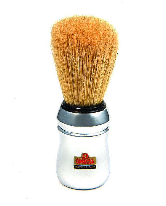 Image of Omega Boar Bristle Shaving Brush With Chromed Plastic Handle-0