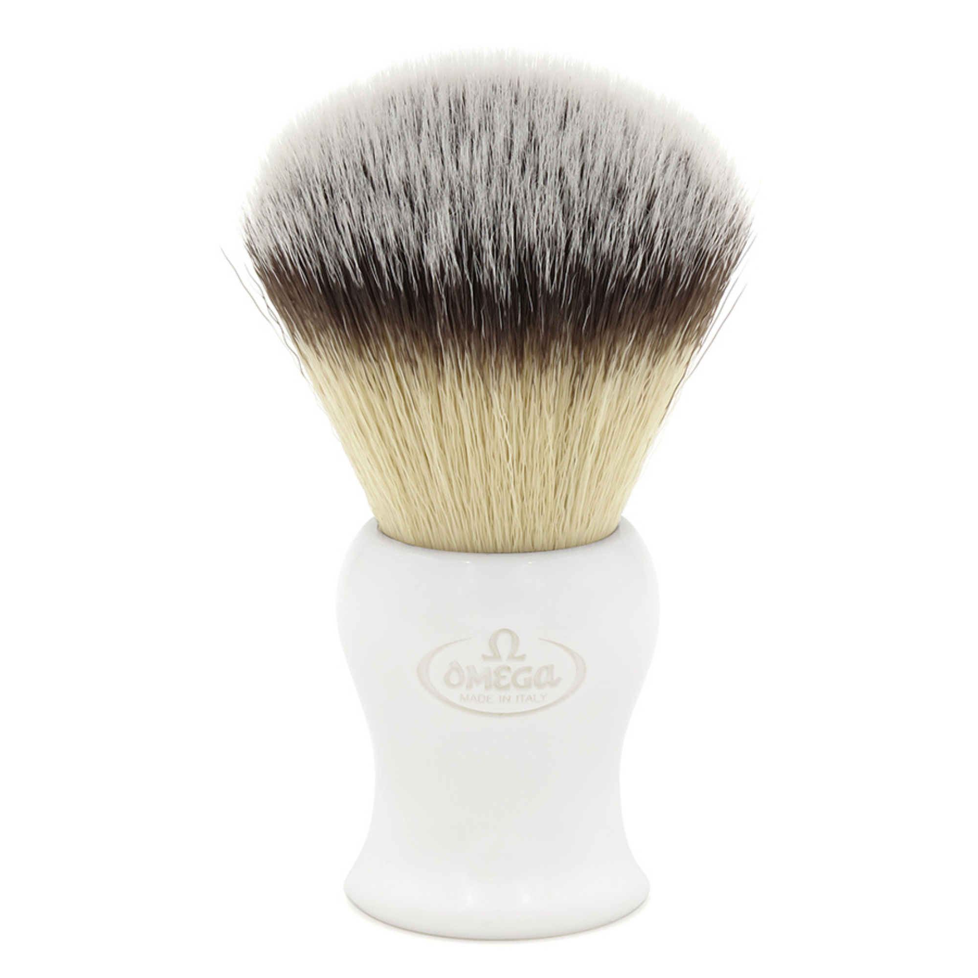Image of Omega Synthetic 'Hi' Shaving Brush, H:104mm, White Resin Handle-0