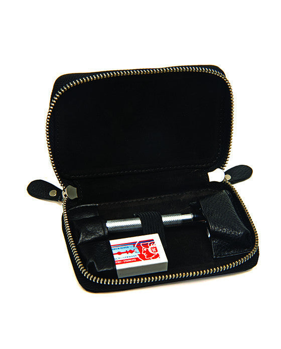 Image of Pure Badger Black Pebble Leather DE Safety Razor Case, With Nubuck Lining-0