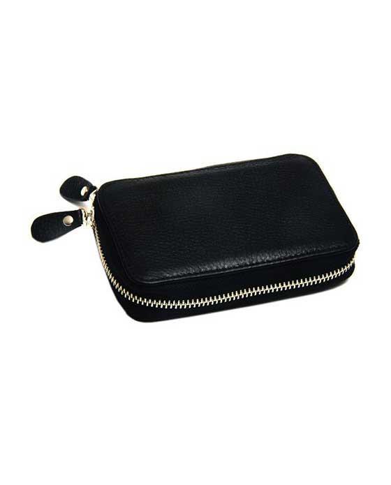Image of PureBadger Collection Universal Black Pebble Leather Double Edge Razor Case (Nubuck Lining)-0