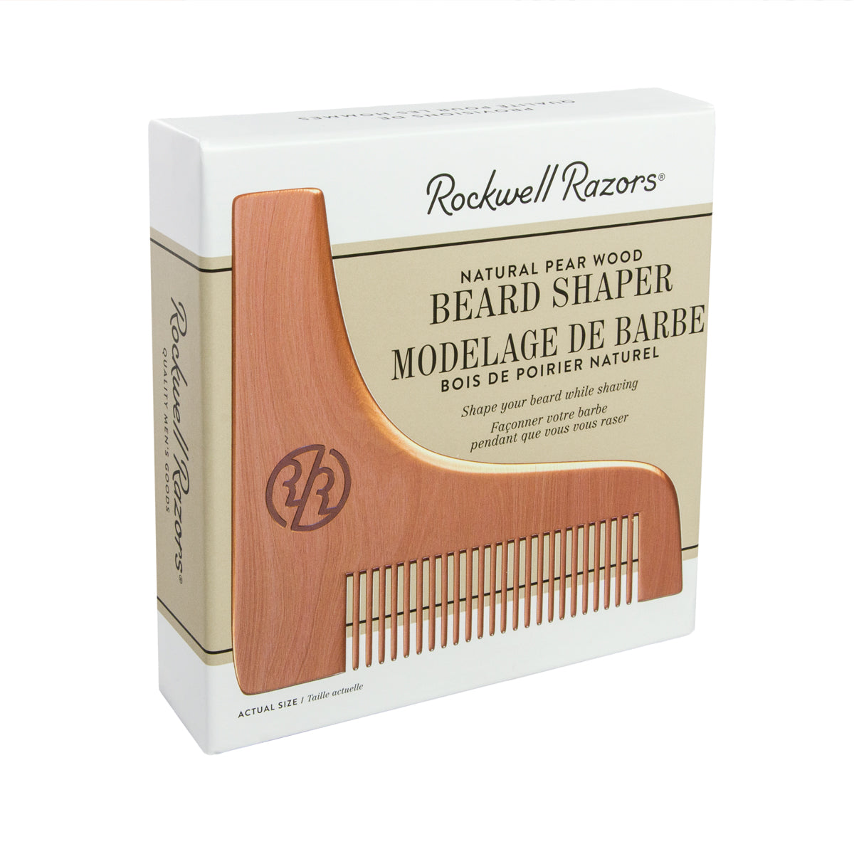 Image of Rockwell Beard Shaper & Comb in Natural Pear Wood-0