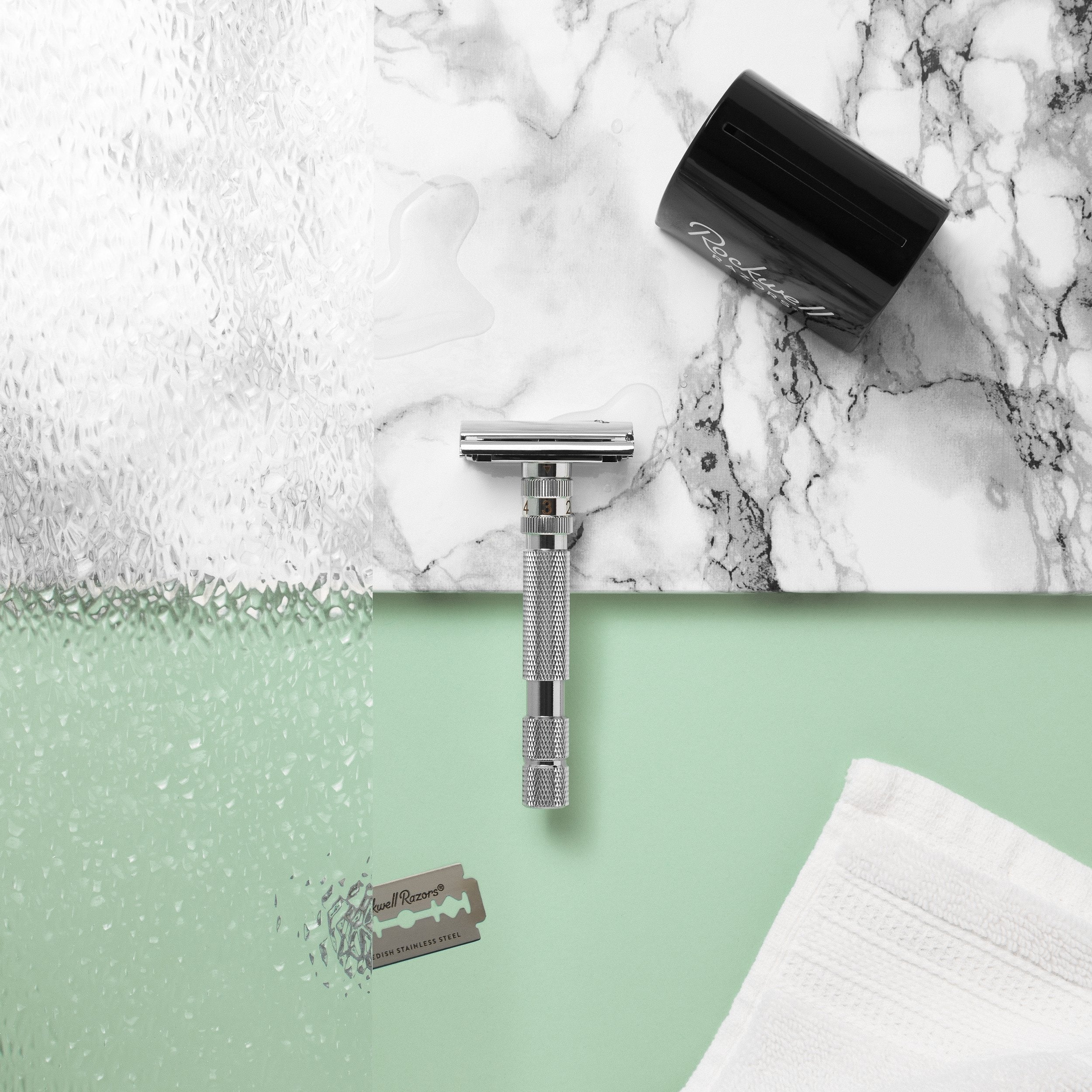 Image of Rockwell T2 Adjustable Safety Razor - White Chrome (Twist-to-Open)-2