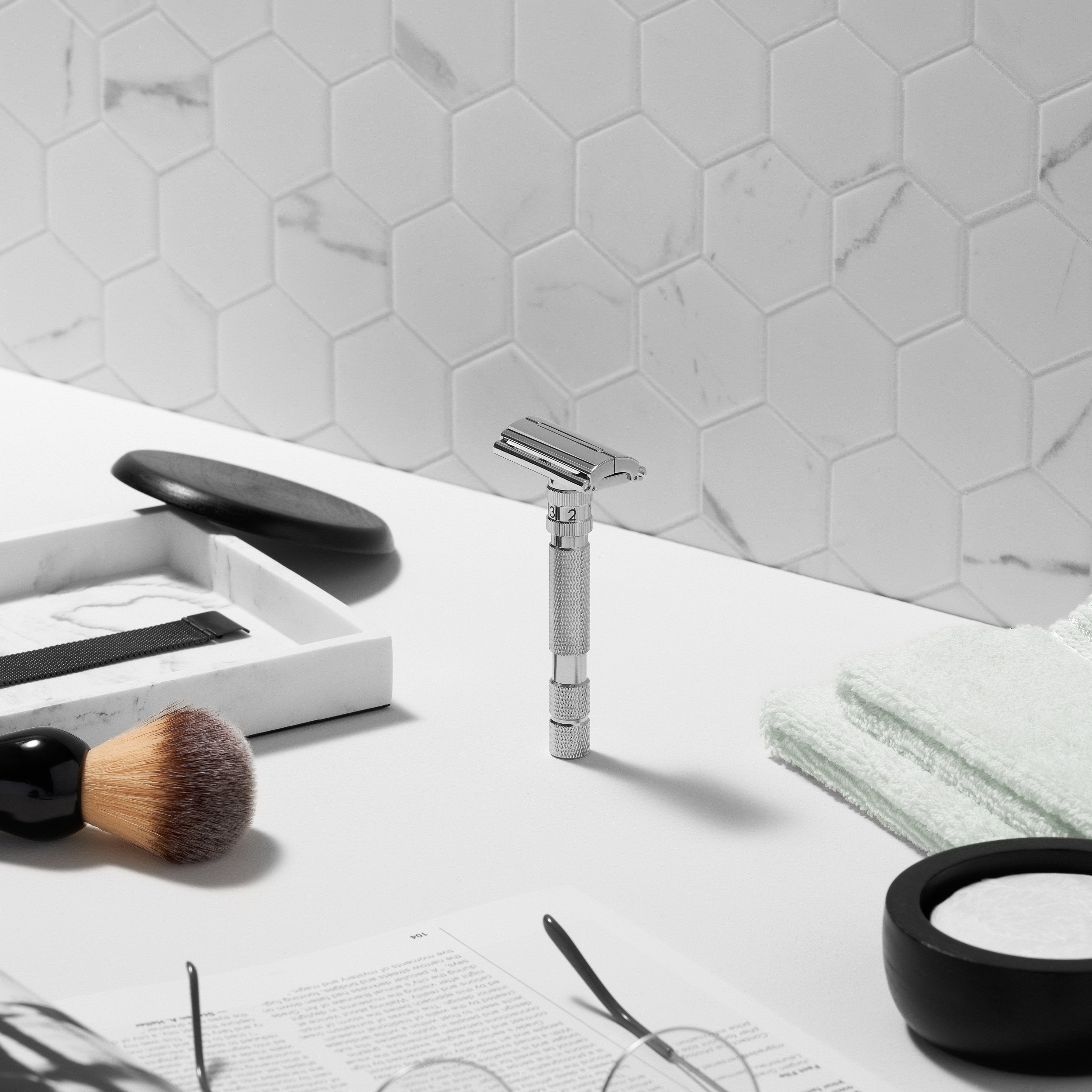 Image of Rockwell T2 Adjustable Safety Razor - White Chrome (Twist-to-Open)-1