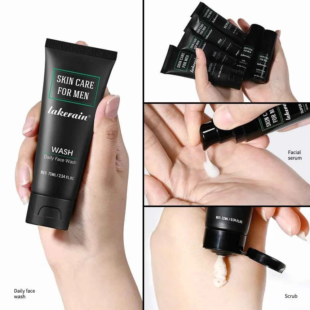 Image of Hautpflegeset für Männer – 3-in-1-Set mit Gesichtswäsche, Feuchtigkeitscreme und Augencreme, täglicher Anti-Aging- und Ölkontroll-Gesichtsbehandlung