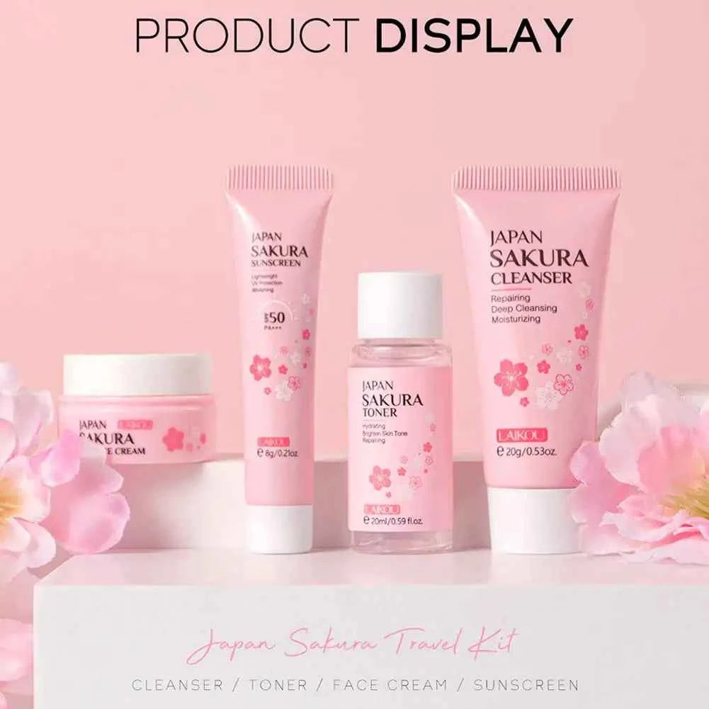Image of Sakura Hautpflege-Sets & Kits mit Reinigungs mittel, Serum, Augen creme, Essenz creme Schönheits produkte für Frauen Geschenks ets Routine-Reiseset