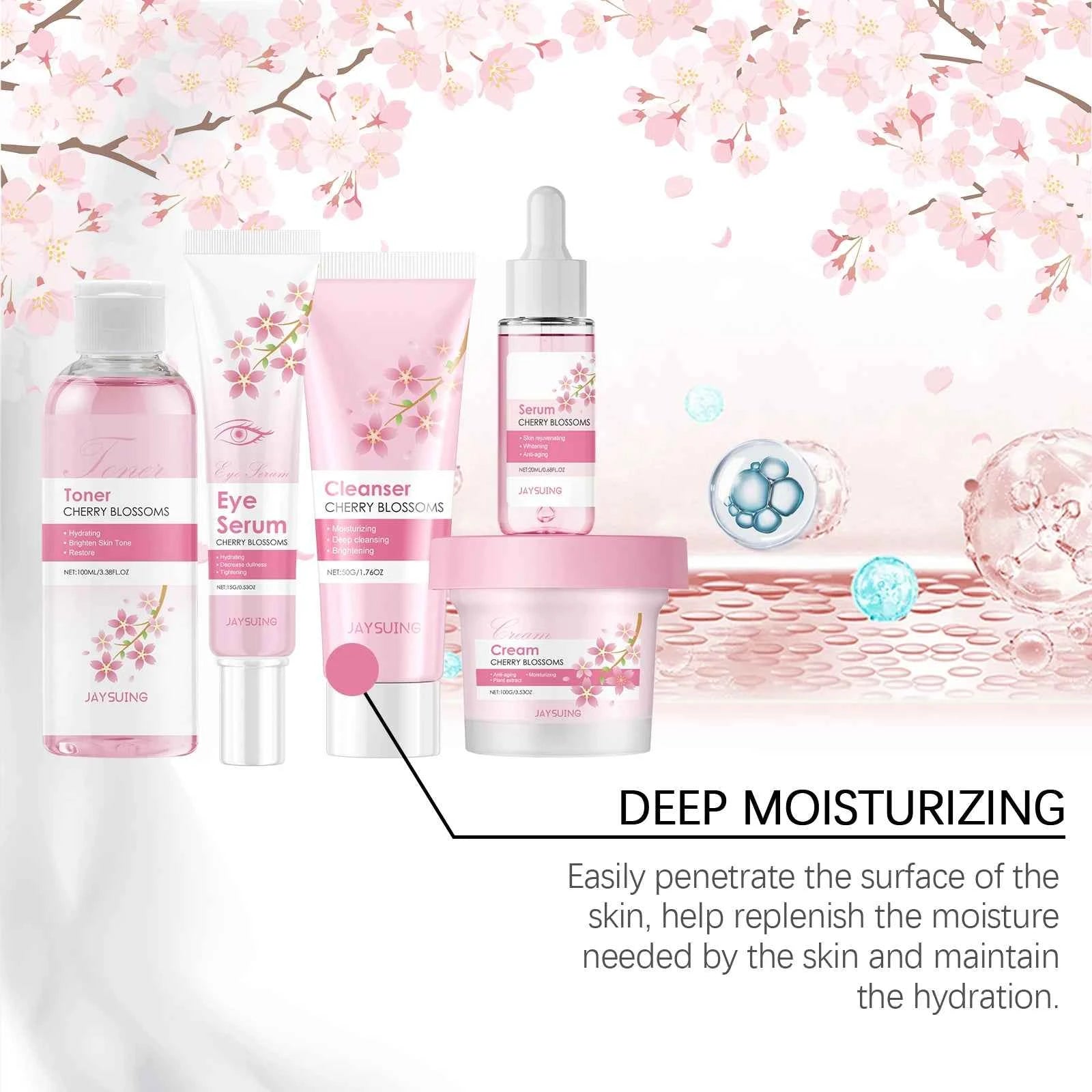 Image of Sakura Hautpflege-Set, Feuchtigkeitscreme, Gesichtscreme, Serum, Toner, Gesichtsreiniger, Augencreme, Anti-Falten, Aufhellung, Gesichtspflege-Set für Frauen