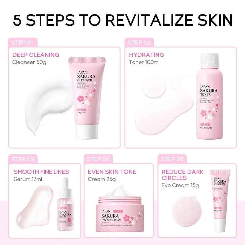 Image of LAIKOU Sakura Kit Hautpflegeset Feuchtigkeitsspendend und Faltenreduzierend Porenreinigend 5-teiliges Koreanisches Geschenkset zum Frauentag