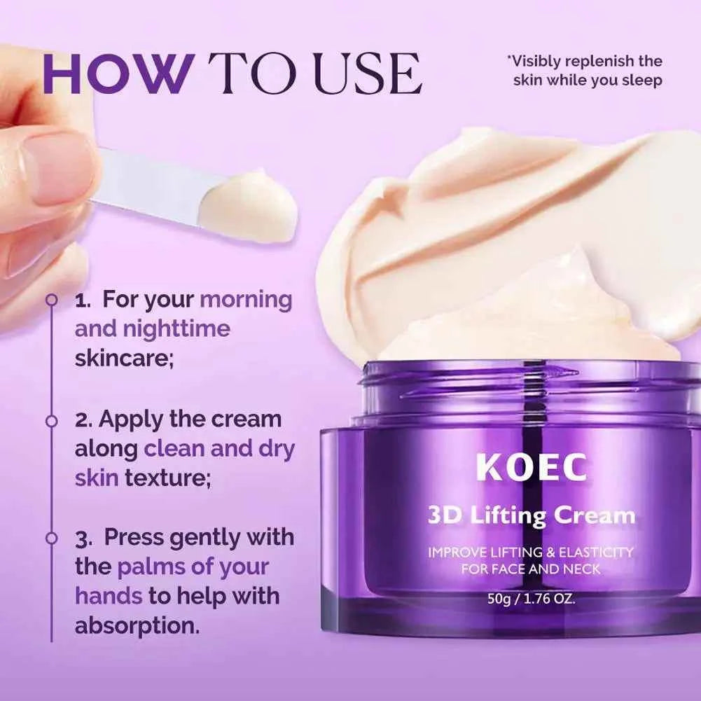 Image of KOEC 3D Lifting Gesichts- und Halscreme - Tiefenwirksame Feuchtigkeitspflege, straffend, nährend, verbessert die Elastizität, koreanische Hautpflege für alle Hauttypen