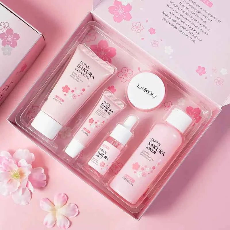Image of LAIKOU Sakura Kit Hautpflegeset Feuchtigkeitsspendend und Faltenreduzierend Porenreinigend 5-teiliges Koreanisches Geschenkset zum Frauentag