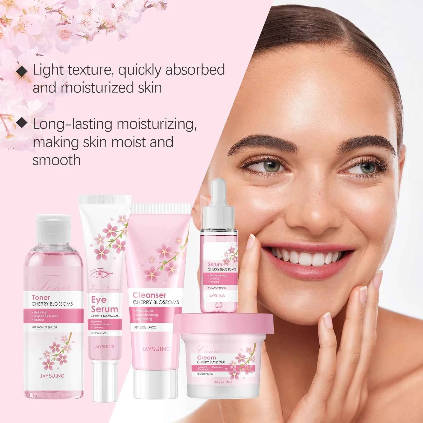 Image of Sakura Hautpflege-Set, Feuchtigkeitscreme, Gesichtscreme, Serum, Toner, Gesichtsreiniger, Augencreme, Anti-Falten, Aufhellung, Gesichtspflege-Set für Frauen