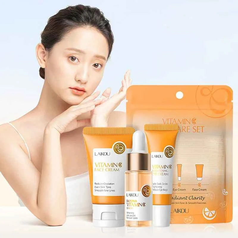 Image of 3 teile/satz LAIKOU Vitamin C 24K Goldene Sakura Hautpflege Sets Gesichtscreme Serum Augencreme Feuchtigkeitsspendende Anti Falten gesichtspflege Kit