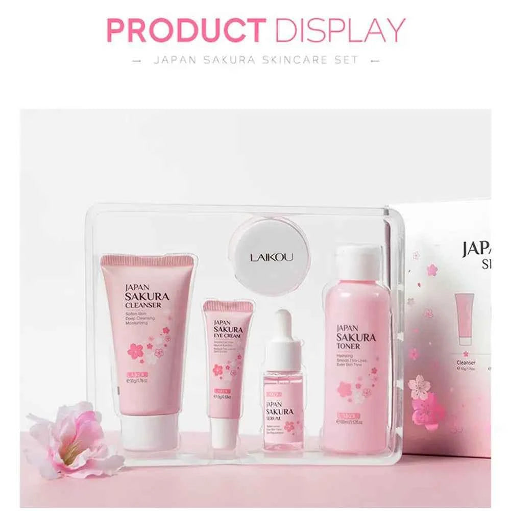 Image of 5/3 teile/satz Sakura Hautpflege Sets Gesicht Creme Serum Toner Gesichts Reiniger Sonnencreme Augencreme Geschenk Box Gesicht hautpflege Set Produkt