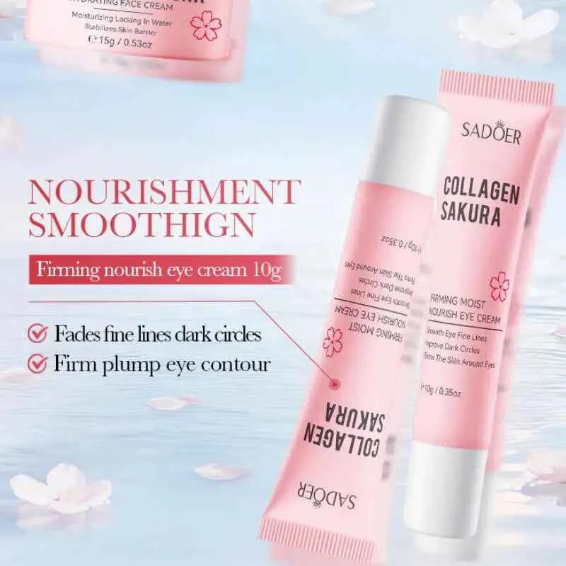 Image of Koreanische Sakura Hautpflege-Sets Feuchtigkeitsspendende Nährende Gesichtscreme Serum Toner Lotion Augencreme Gesichtspflege Geschenkbox-Set