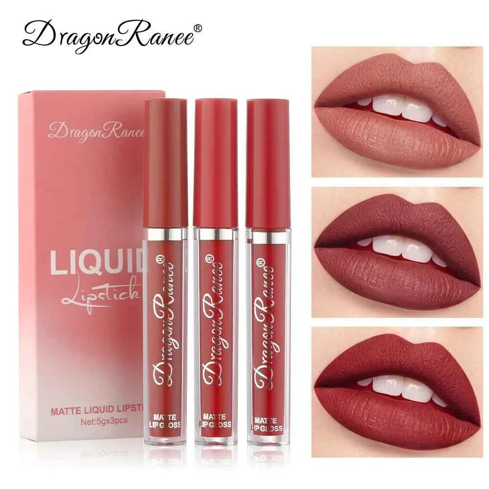 Image of 3 Stück flüssige Lippenstifte Set langlebiges Make-up für Frauen koreanische Schönheits kosmetik matte Lippenstifte wasserdicht langlebig