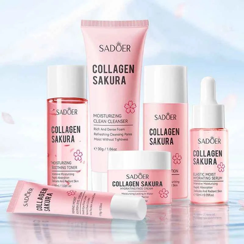 Image of Koreanische Sakura Hautpflege-Sets Feuchtigkeitsspendende Nährende Gesichtscreme Serum Toner Lotion Augencreme Gesichtspflege Geschenkbox-Set