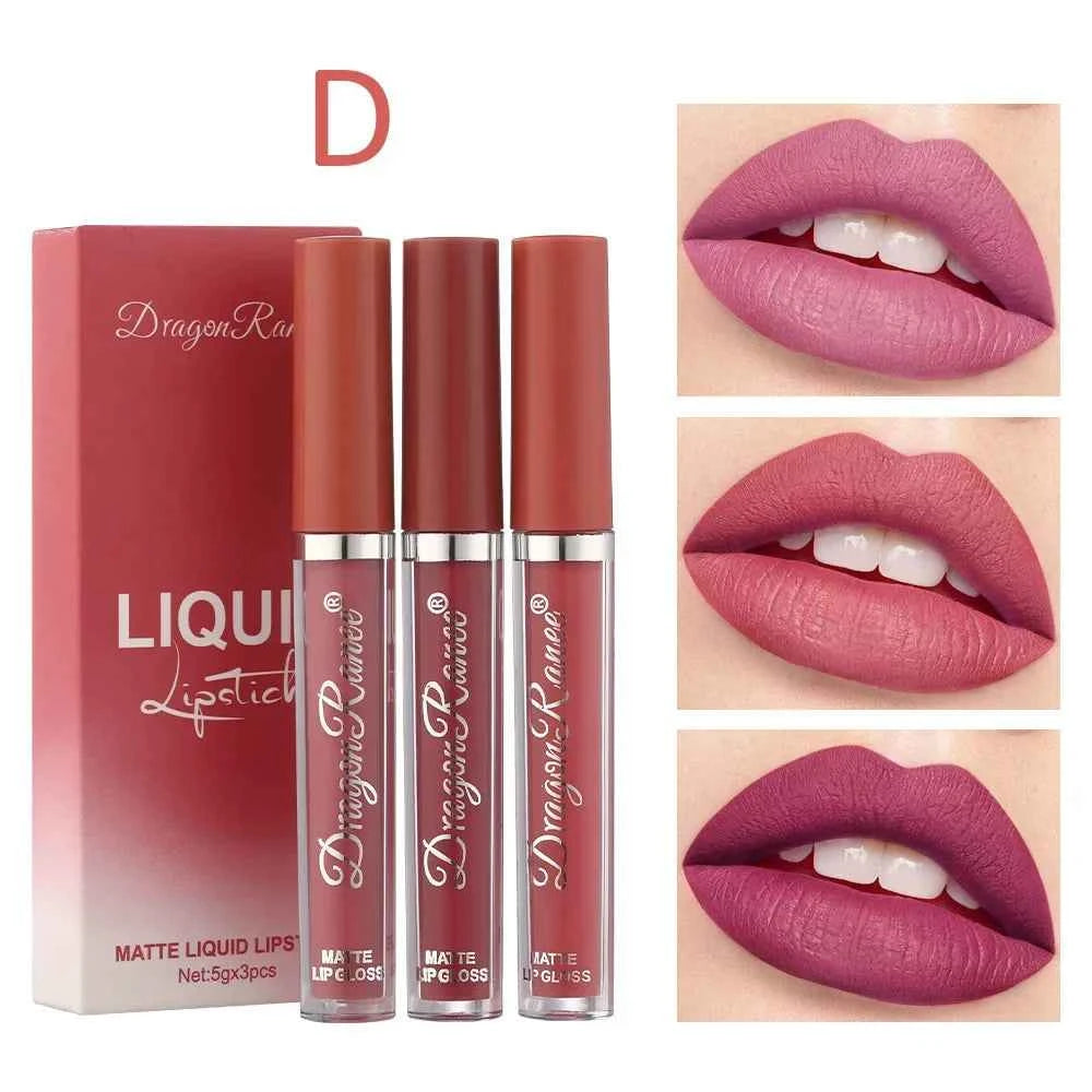 Image of 3 Stück flüssige Lippenstifte Set langlebiges Make-up für Frauen koreanische Schönheits kosmetik matte Lippenstifte wasserdicht langlebig