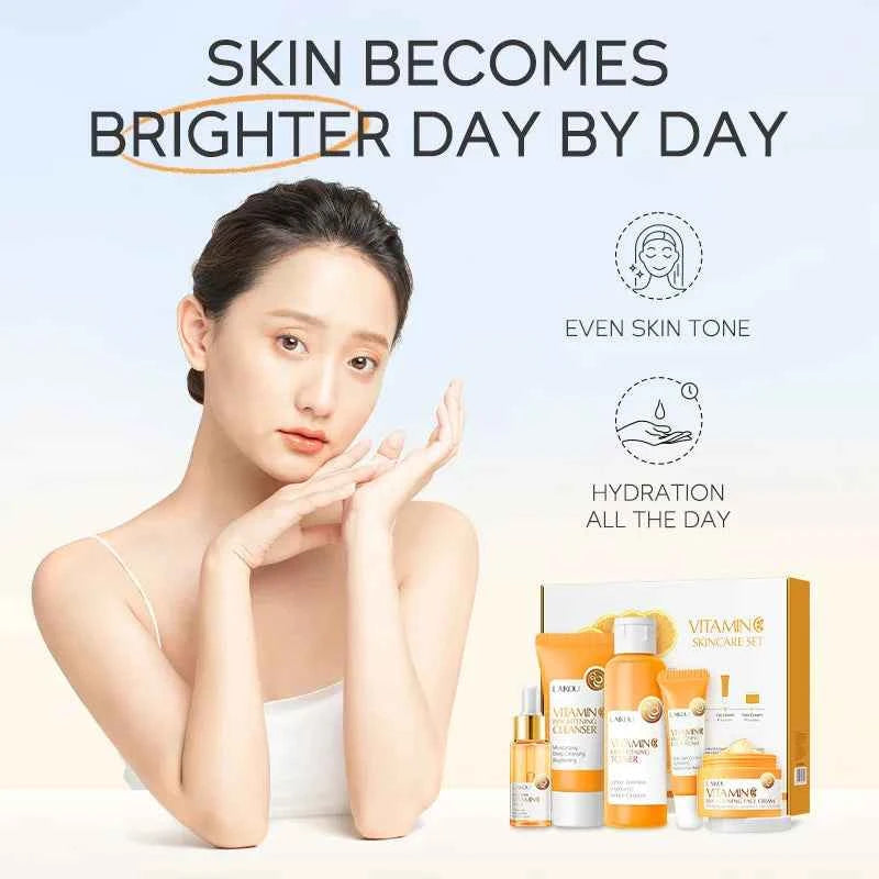 Image of 5 Stück Vitamin C Hautpflege set feuchtigkeit spendendes Gesichts serum aufhellen Creme Antiage Augen creme Toner Gesichts pflege Set für Drops hipping