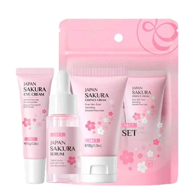 Image of 3 teile/satz LAIKOU Vitamin C 24K Goldene Sakura Hautpflege Sets Gesichtscreme Serum Augencreme Feuchtigkeitsspendende Anti Falten gesichtspflege Kit