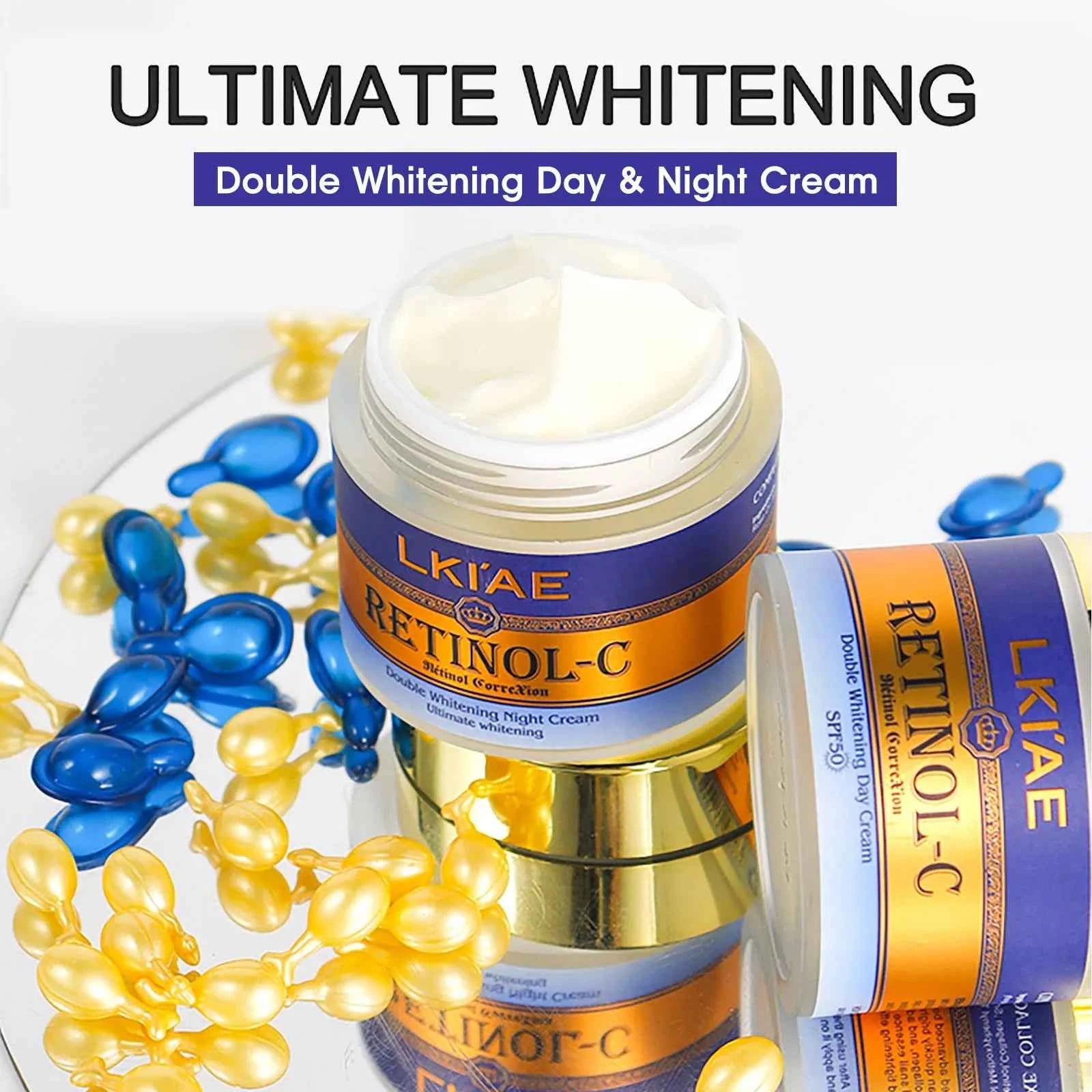 Image of LKIAE Advanced Retinol Double Whitening Skin Care Set, tief feuchtigkeitsspendend, reinigt die Haut, reduziert Falten, Flecken und dunkle Flecken