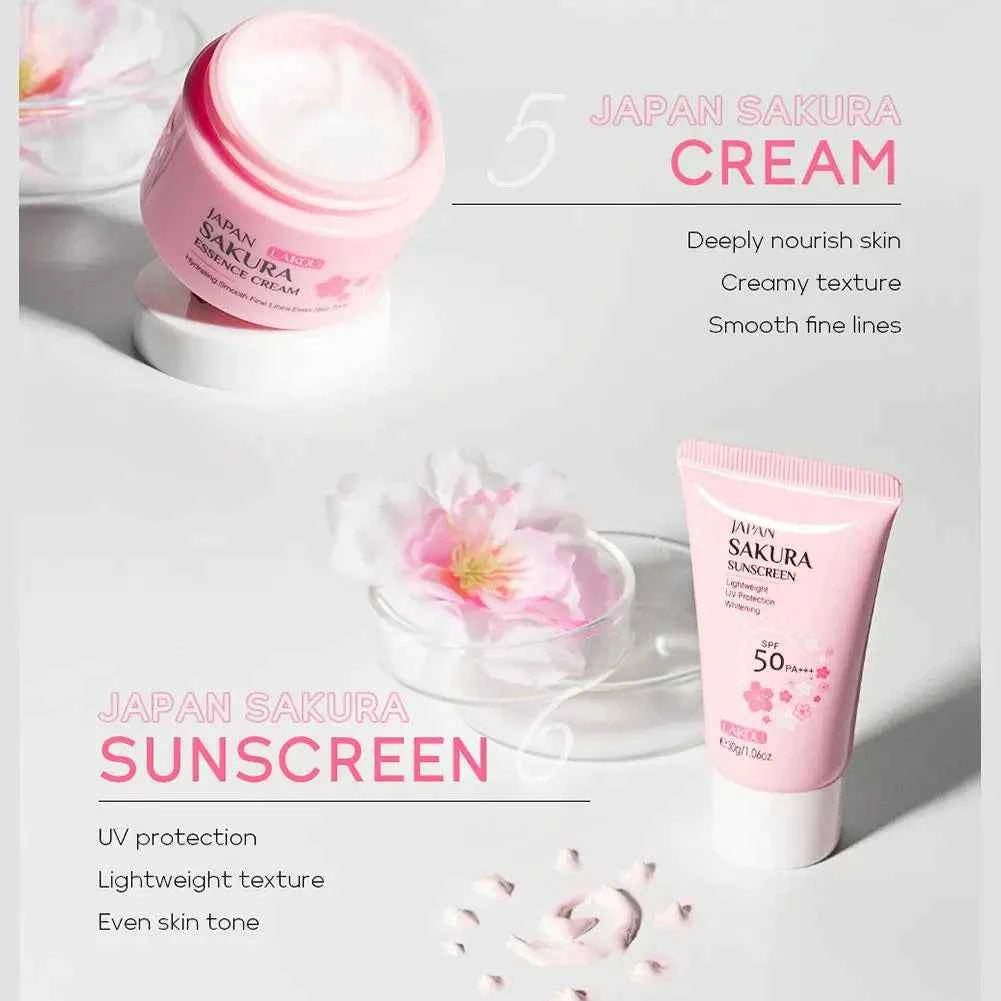 Image of 6 stücke Sakura Hautpflege-Set feuchtigkeit spendende feuchtigkeit spendende Glättung pflegende aufhellende straffende Frauen Schönheit Hautpflege produkt