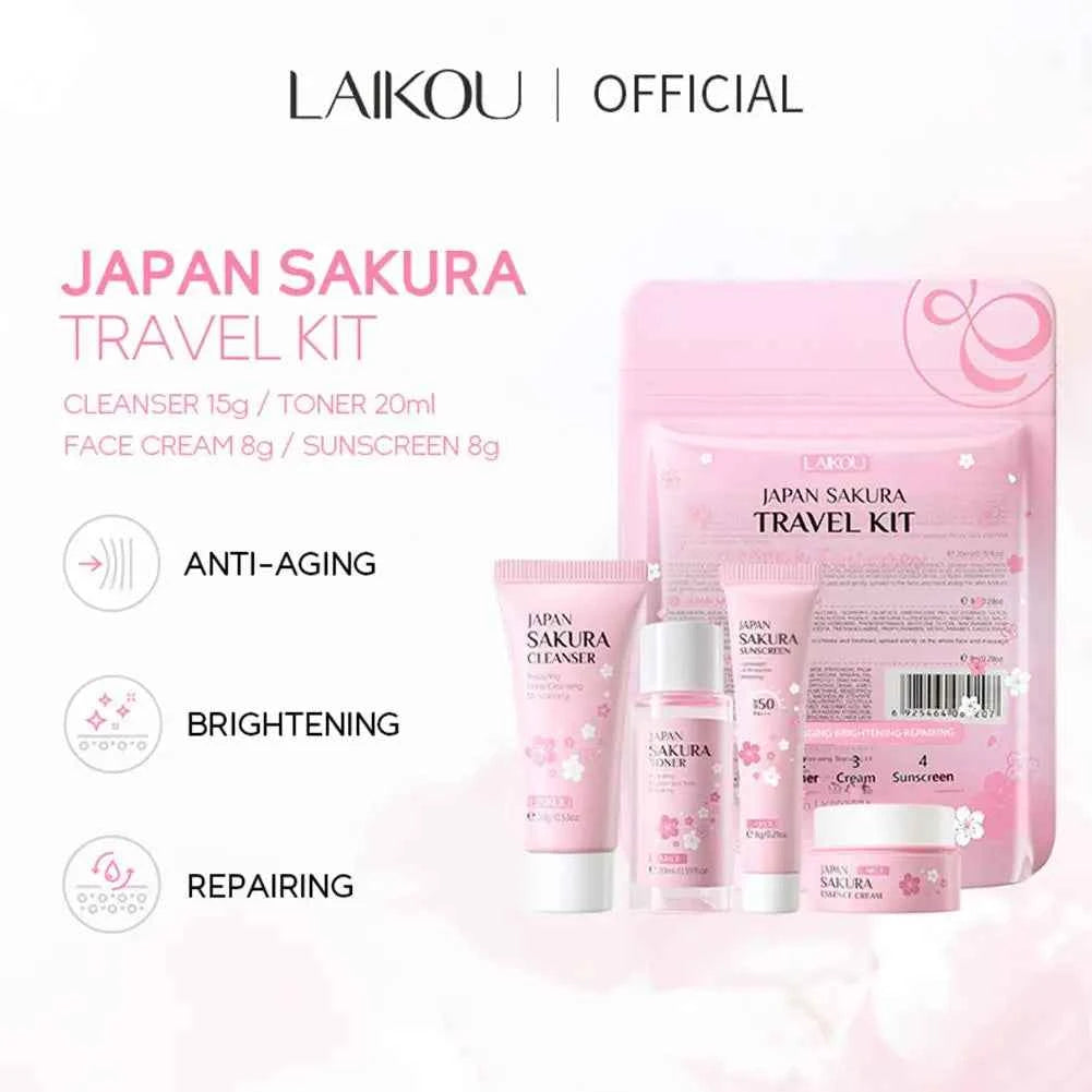 Image of Sakura Hautpflege-Sets & Kits mit Reinigungs mittel, Serum, Augen creme, Essenz creme Schönheits produkte für Frauen Geschenks ets Routine-Reiseset