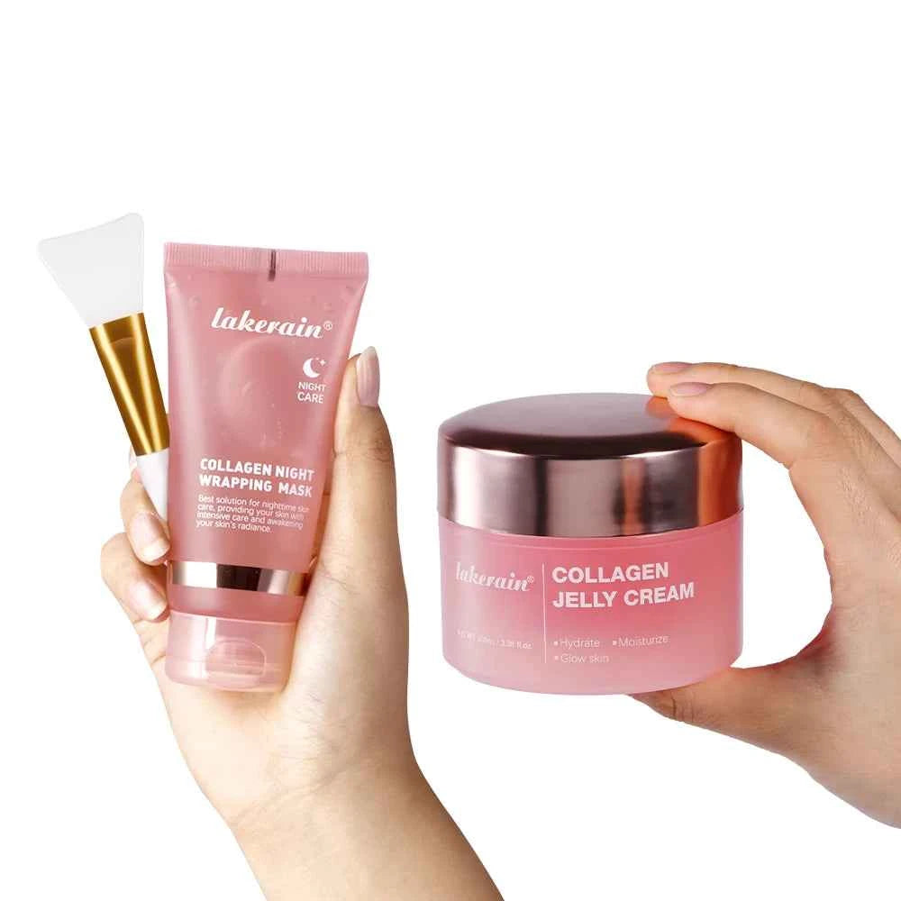 Image of 4 teile/satz Kollagen Gelee Creme Peel-Off Maske Lachs Kollagen essenz Kollagen Über Nacht Gesichtsmaske Verpackung Straffende Feuchtigkeitsspendende